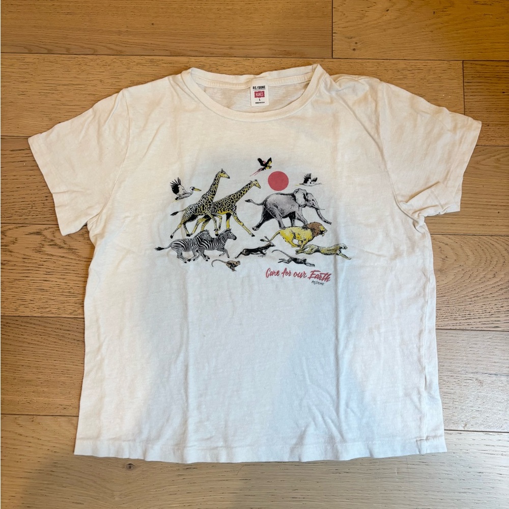 RE/DONE Animal Print T-Shirt in Vintage White